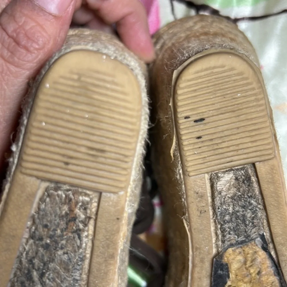 Nine West brown suede espadrille mother of pearl‎ accent open toe lace up 8